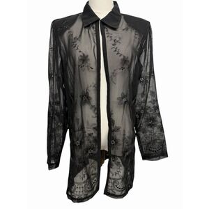 VTG Black Sheer Floral Tunic 10 Open Duster Whimsigoth Fairy Event Dark Romance